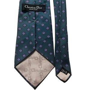 Christian Dior | Men’s Silk Tie | Dark Green & Magenta | Diamond Pattern